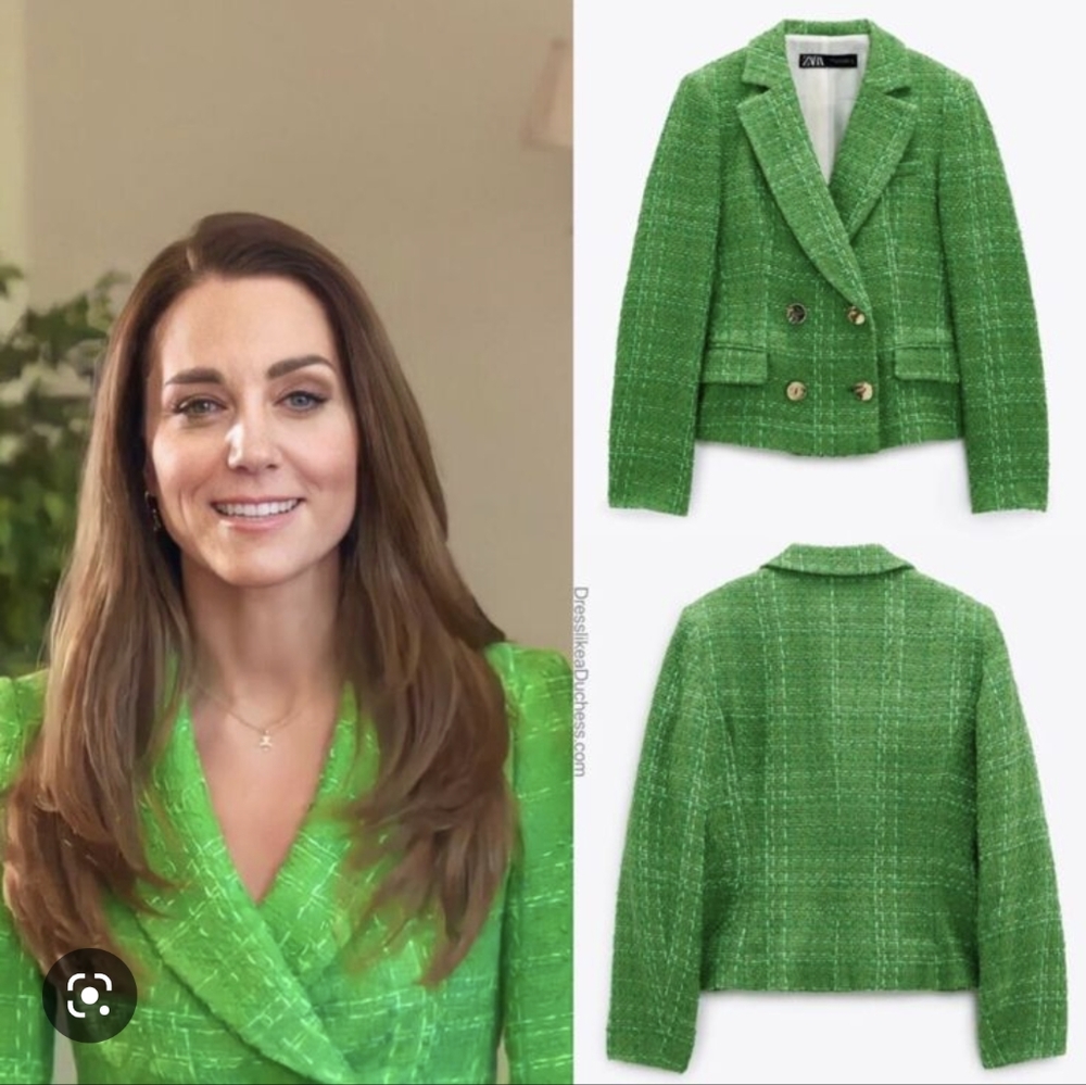 New! Zara green textured blazer size L